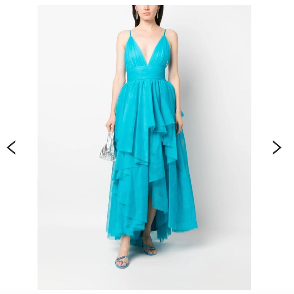 NWT Alice + Olivia Doja V-neck tiered tulle dress in teal